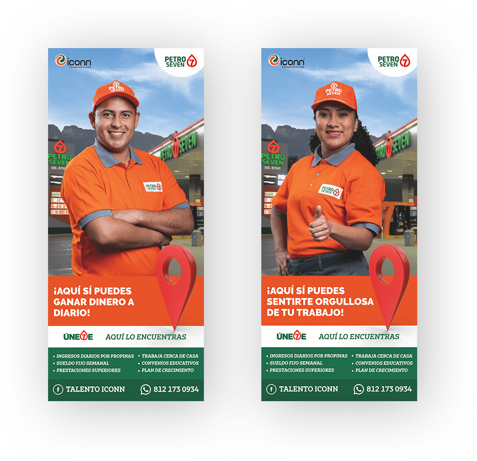 Carteles de reclutamiento con mensajes para distintos perfiles de candidatos